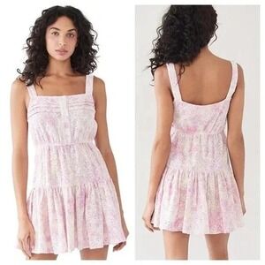 Sundress Dress Women Medium NWT Marta Eyelet Tie and Dye Mini Tiered Pink Purple